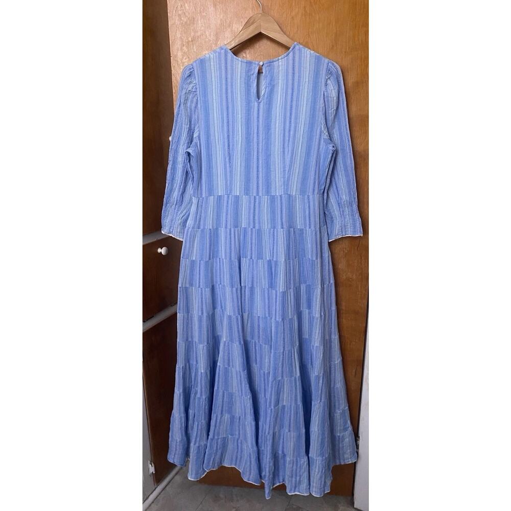 Rixo Kristen Blue Stripe Cotton Midi Maxi Tiered Peasant Dress Cottage Sz 10 - Picture 6 of 8